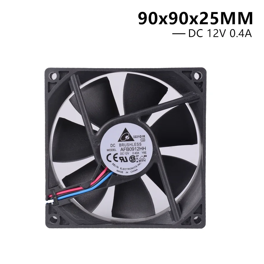 

New Delta AFB0912HH 9025 9225 90MM 9CM 90x90x25MM Cooling Fan Dual Ball Bearing Computer Case 12V 0.4A 3pin