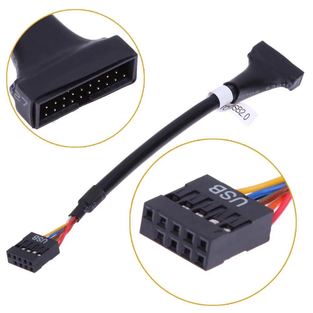 

20 Pin Jack USB Male to 2.0 9 Pin Female Splitter Adapter Cable Converter for Consumer Electronics Accessories