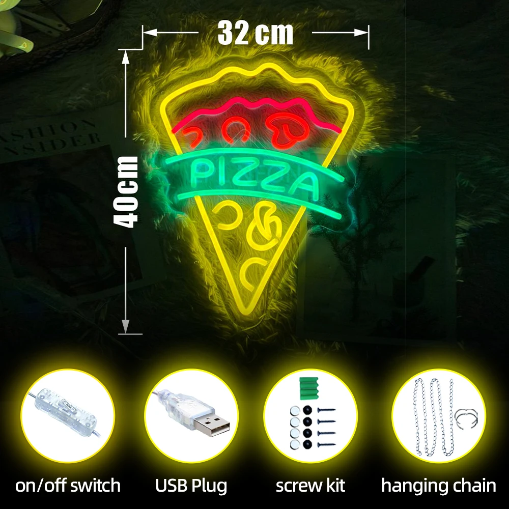 PIZZA Neon Sign Led Lights Restaurant Canteen Pizza House Decor Wall Hanging Neon Light Up Sign Bar Cafe Store Bakery Led Signs