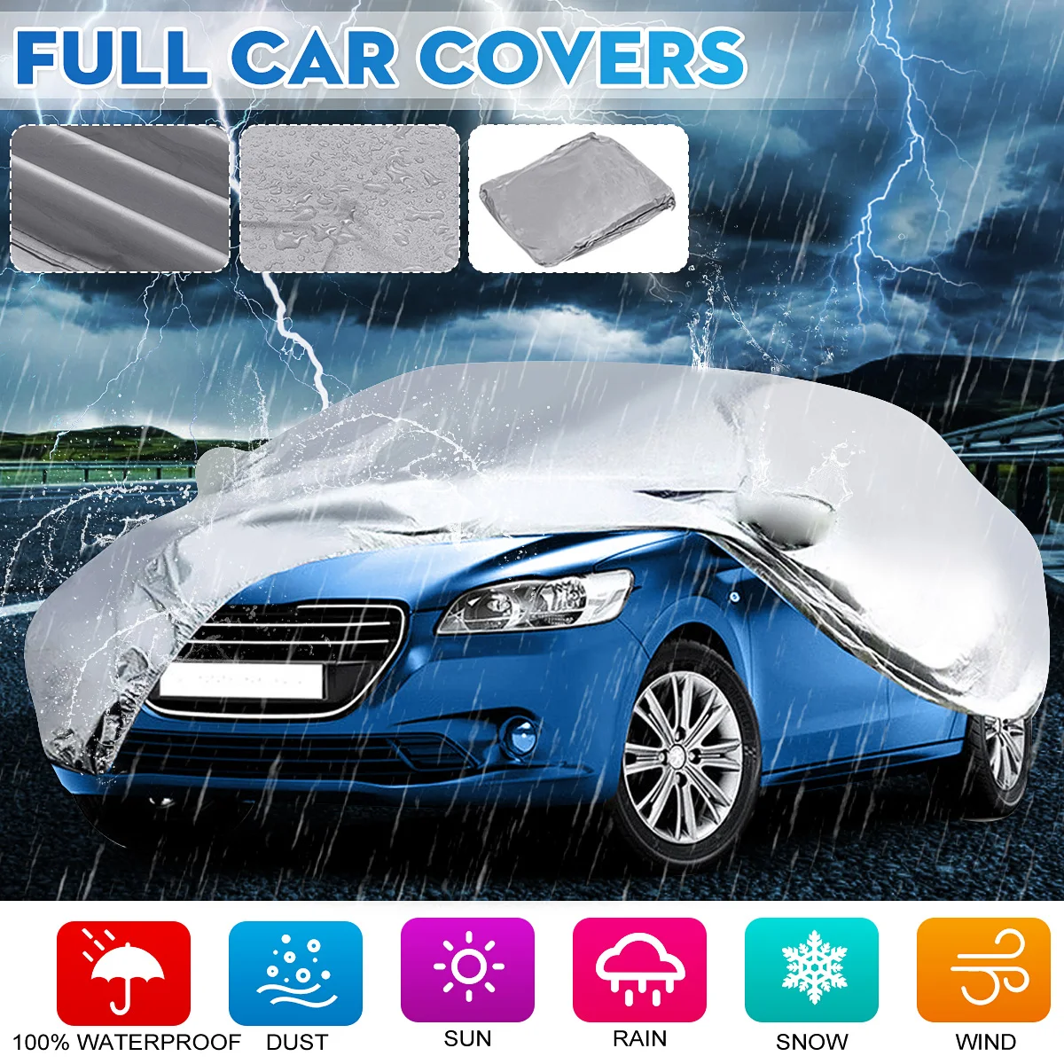 

Universal Silver Gray Full Car Cover Outdoor Snow Ice Dust Sun UV Shade Cover Auto Exterior Accessories Fit Suv Sedan Hatchback