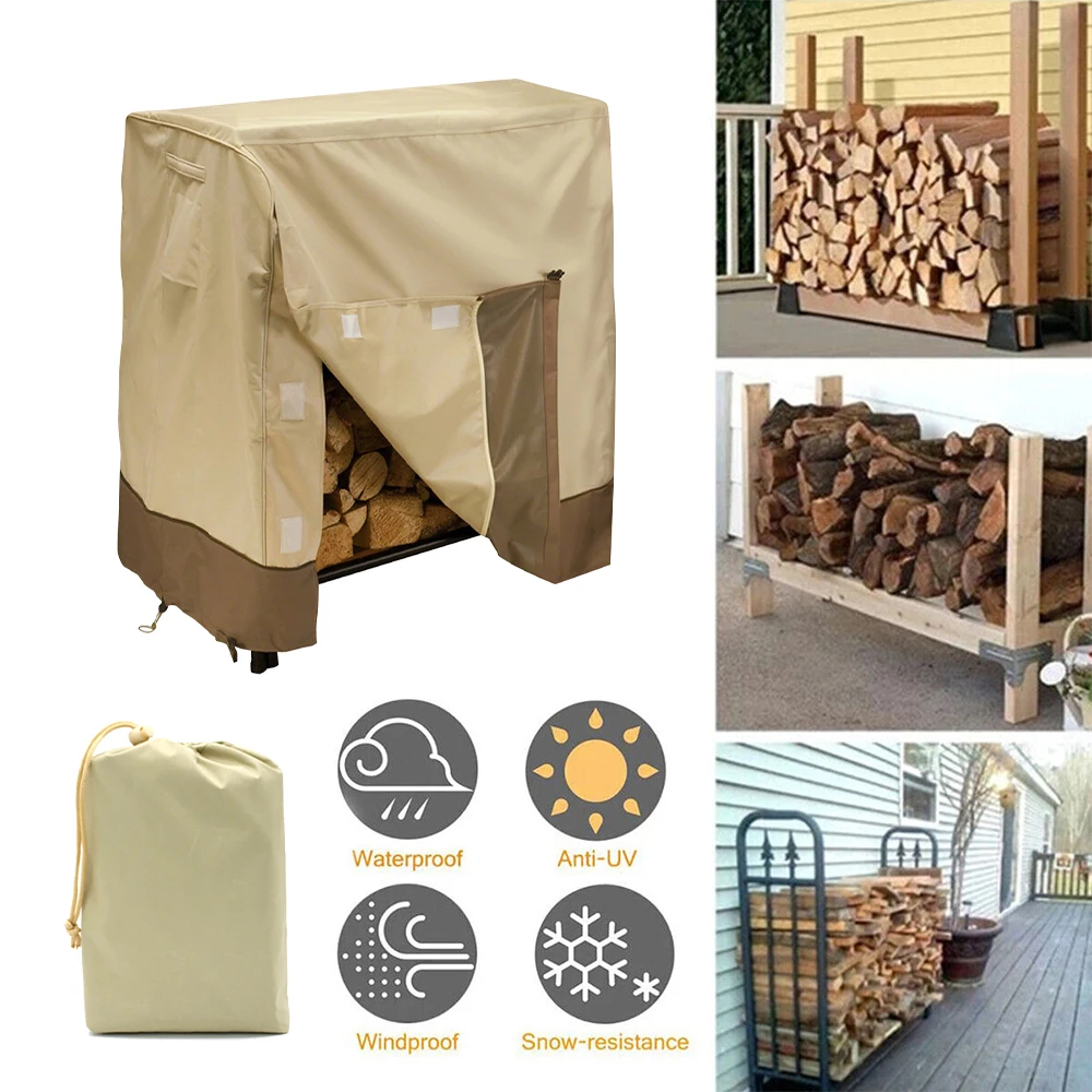 Waterproof Outdoor Firewood Log Storage Oxford Cloth Firewood Rack Cover Water & Snow Protector 122x61x107cm