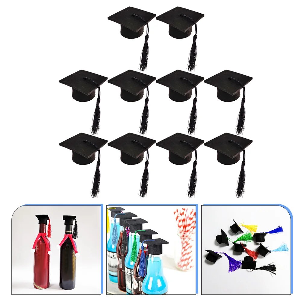 10 Pcs Drinks Mini Doctor Hat Graduation Bottle Topper Cover Gift Caps Black Preschool