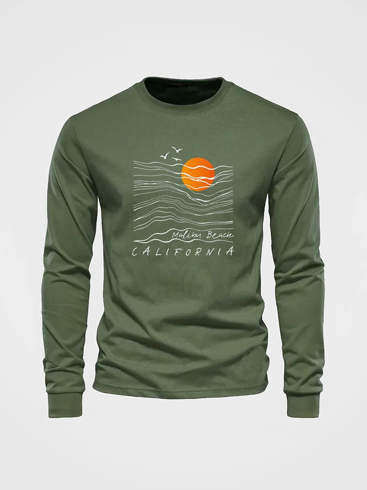 2025 New Style Simple Letter Printed Mens Round Neck Long Sleeve Outdoor Activity T-Shirt Autumn Casual Comfortable Clothing Top
