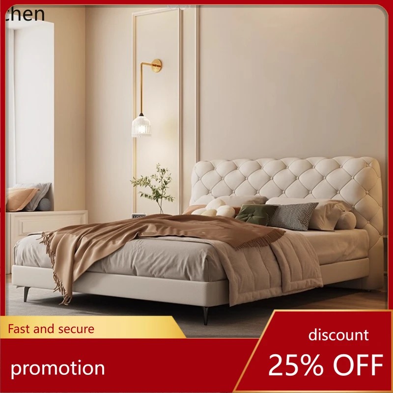 

HXL Cream Style Top Layer Cowhide Master Bedroom Double Bed Simple Genuine Leather Celebration