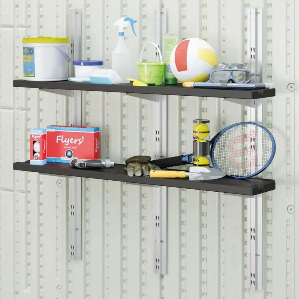 Suncast Vertical Shed Wall Mount Storage System with 2 Shelves, Outdoor Space-Saving Solution, 50 Wide x 11.25 Deep x 46.75 High