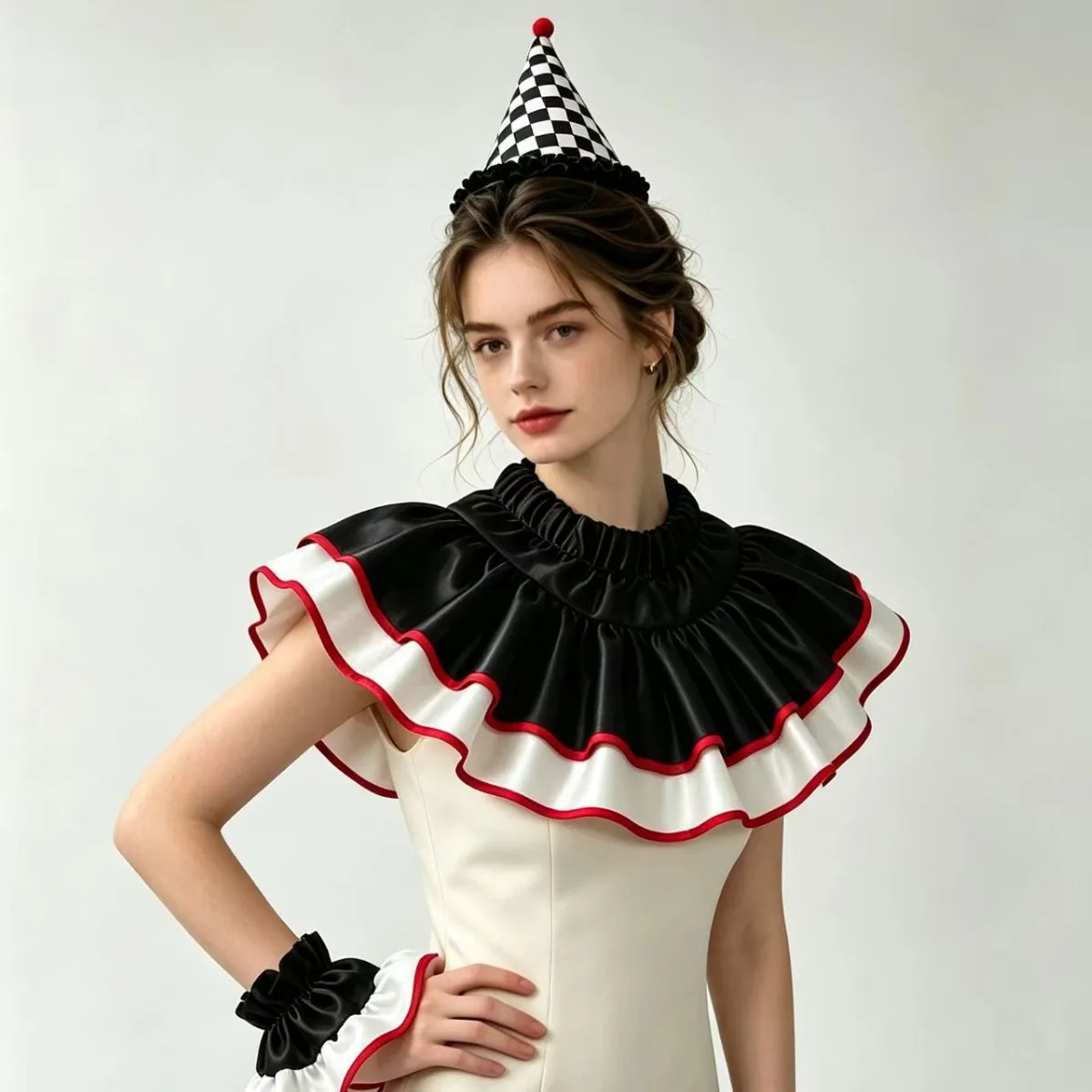 new-black‑white-checkered-clown-fake-collar-set-halloween-cosplay-accessory-dress‑up-prop-for-stage-show-and-carnival-party