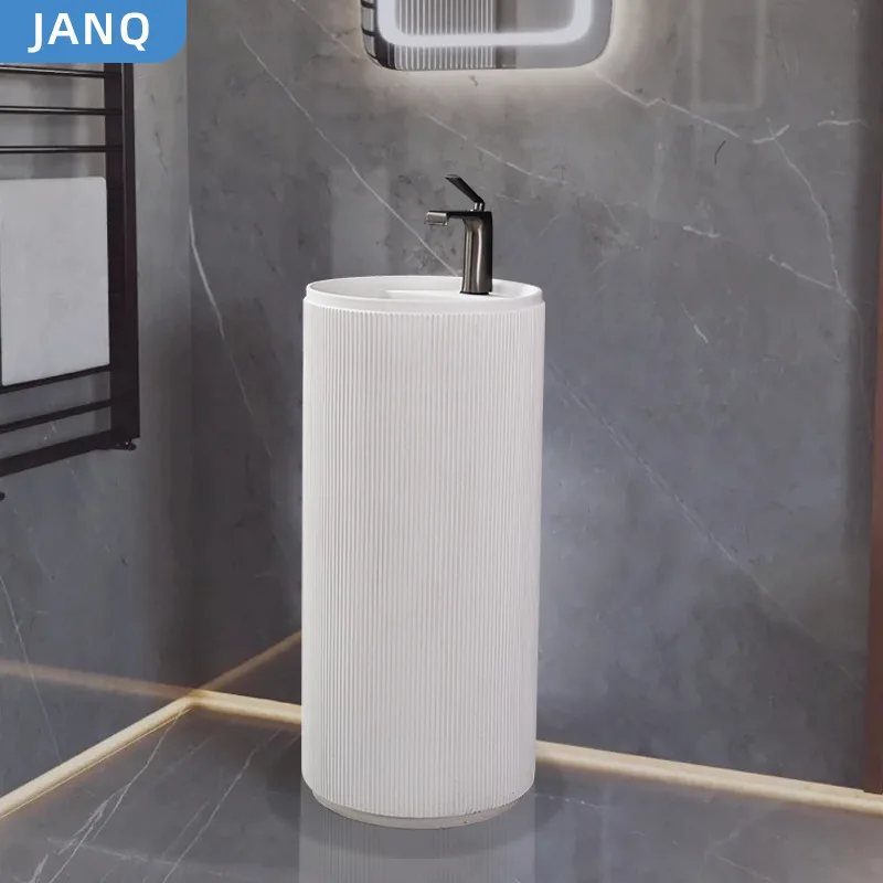 Household simple integrated art basin, white round artificial stone pillar basin padestal basin