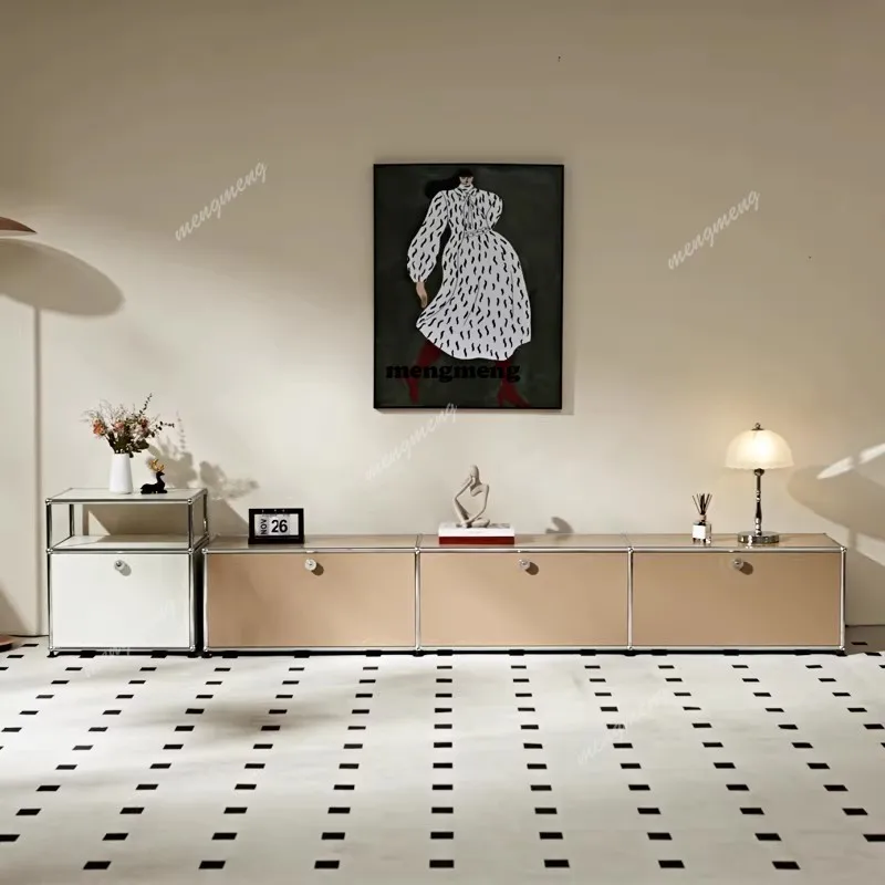 Moderner Modularer TV-Ständer 3-stufiger Schrank mit Klapptüren Maßgefertigter Schrank Metall Edelstahl Sideboards Wohnzimmer-Aufbewahrung