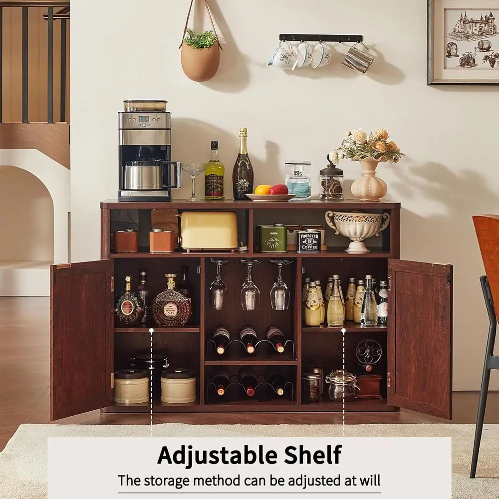 خزانة مشروبات ببابين، خزانة مشروبات بوهو مع رفوف نبيذ، محطة بار قهوة المزرعة لغرفة المعيشة، غرفة الطعام، المطبخ #3