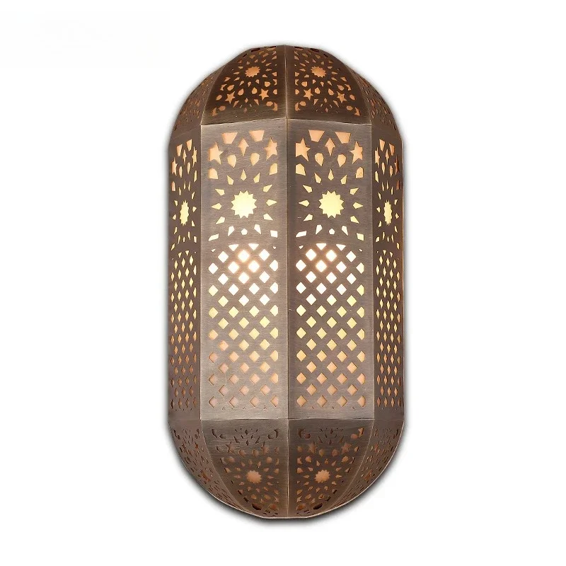 

Moroccan style aisle light Exotic villa porch light Balcony copper retro solder hollow carved wall lamp