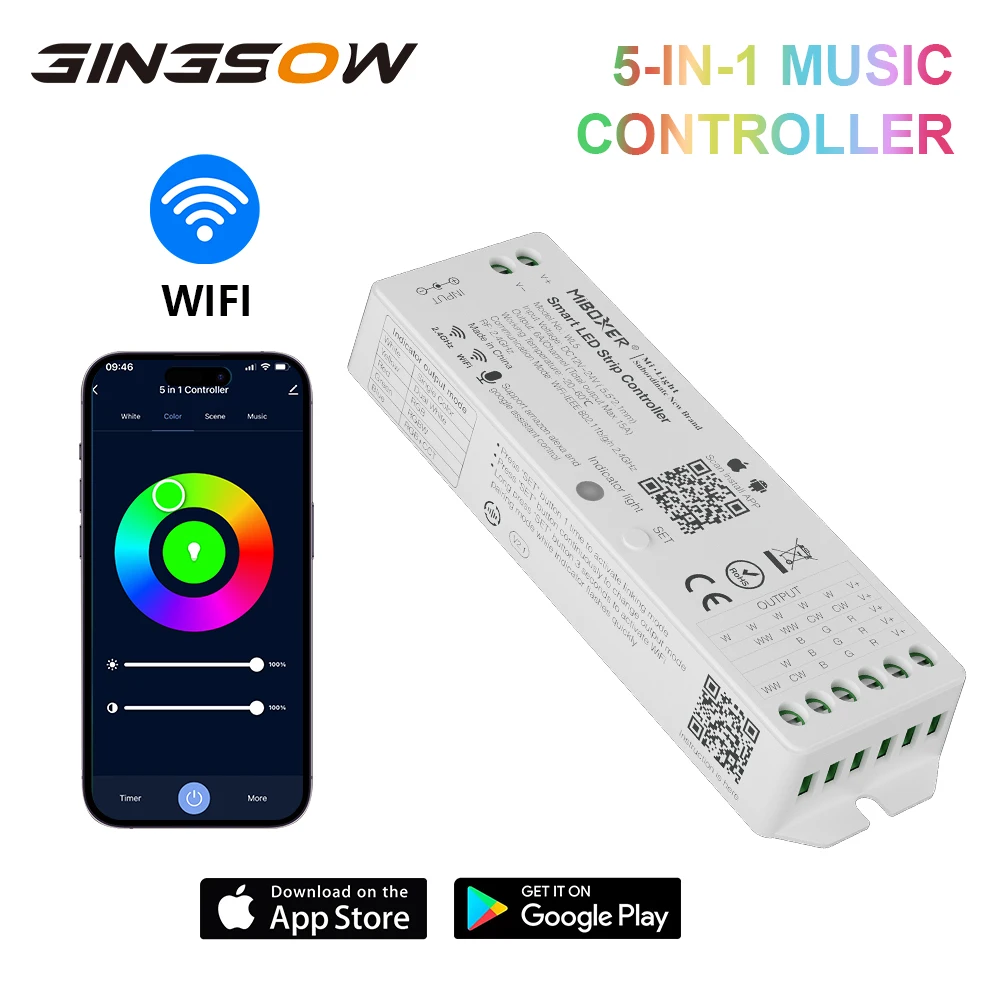 gingow wifi led strip lights controller regulavel 5 em1 cct rgb rgbw rgbcct tuya app compativel com alexa google home 01