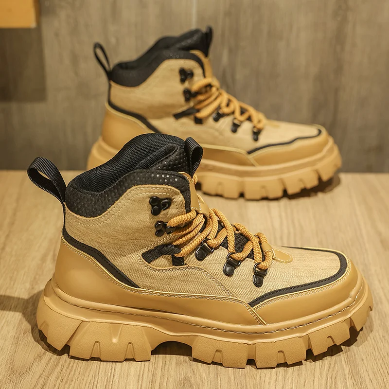 

Outdoor Mountaineering Work Boots for Men: 2025 New Big Yellow Boots, High-Top Height-Increasing British Style Durable Work Shoe
