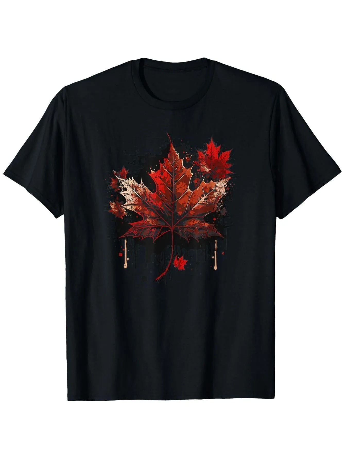 

Men's Classic T-Shirt with Bold Red Maple Leaf Pattern Short-Sleeved T-Shirt for Everyday Casual Wear in All Seasons