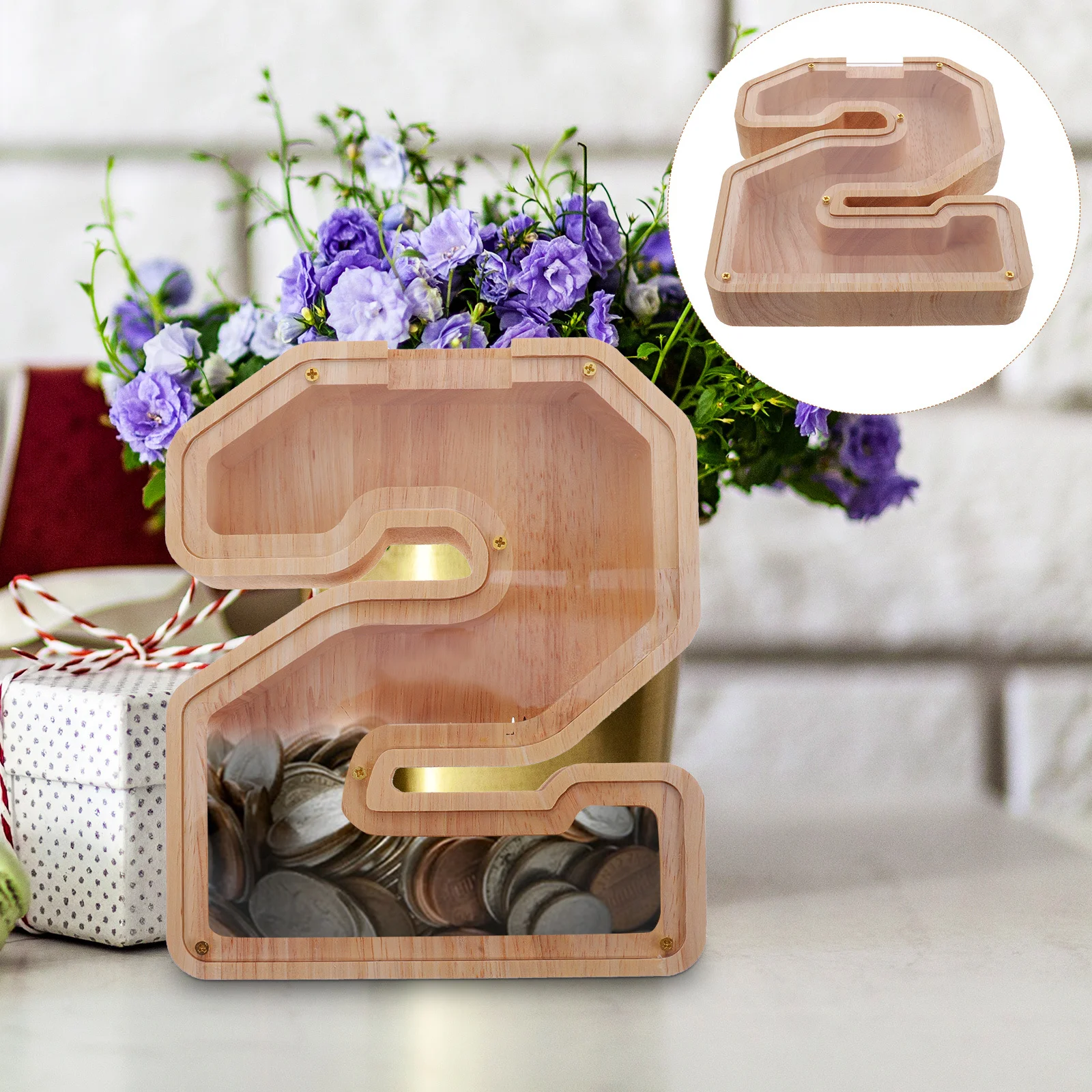 Doorzichtige houten spaarpot voor kinderen Multifunctionele geldbesparende doos Desktop muntbank voor kinderen Boerderijstijl decoratie