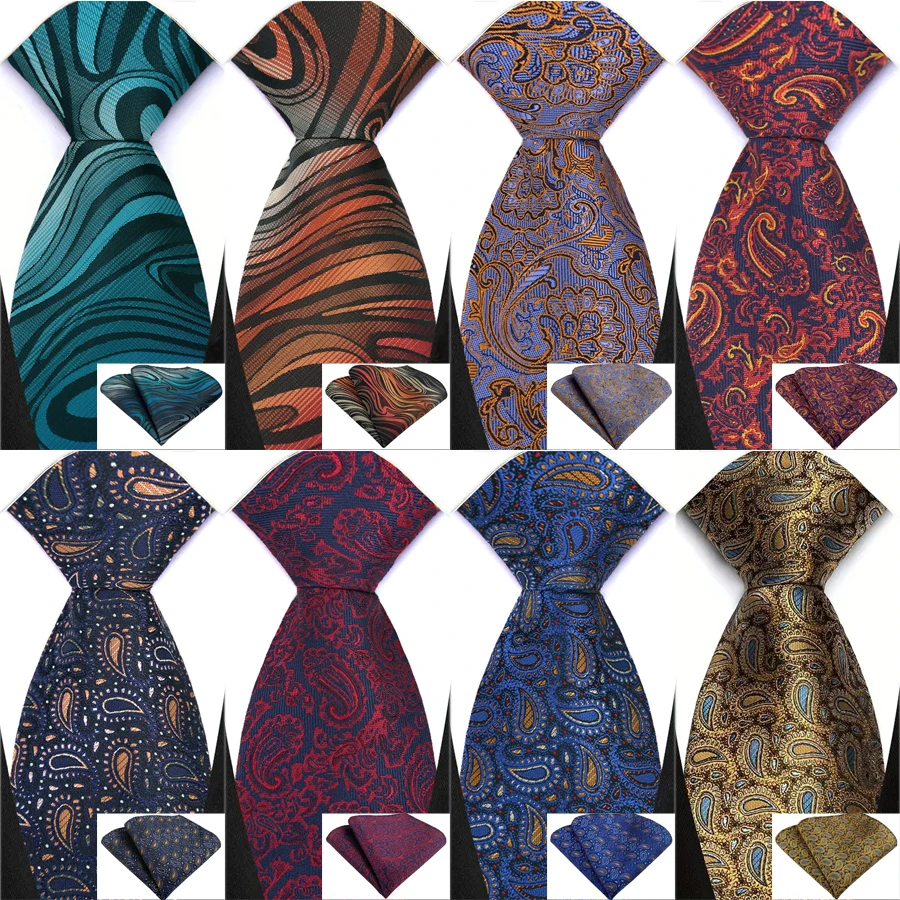 Klassische blaue braune rote 8 cm Krawatte für Männer mit Einstecktuch-Set Paisley solide gewebte Krawatte Business Hochzeit Designer Party Geschenk