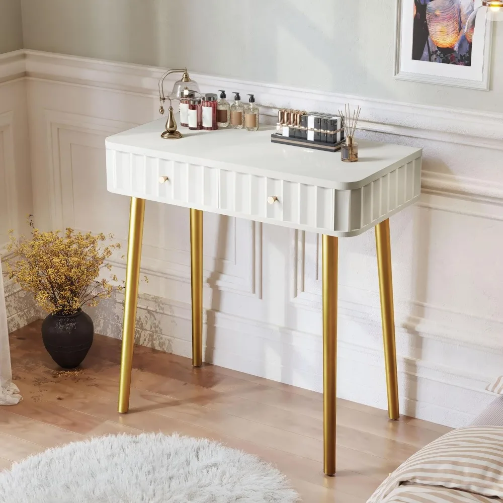 

Vanity Desk with 2 Drawers, Water Ripple Makeup Vanity Desk, Modern Home Office Computer Desk,Makeup Dressing