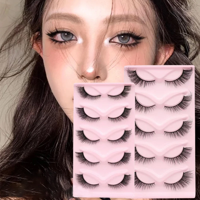 new Cat eye Eyelashes 3D Natural False Lashes Fluffy Soft Cross 5 pairs Manga Lashes Wispy Natural Eyelash Extension Makeup