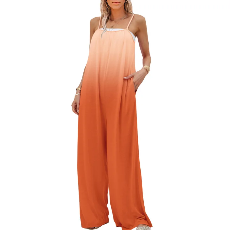 2023 Summer New Women\'s Jumpsuit Fashion Loose Color Gradient Wide Leg Pants Casual Sleeveless High Waistband Jumpsuit Overalls