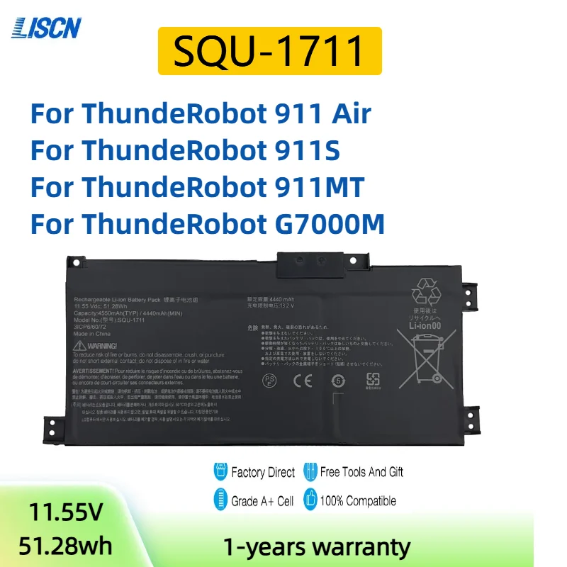 SQU-1711  Laptop Battery for Thunderobot G7000M 911MT 911ME G8000M 911Air 911Targa 911 Air 911M 911S SQU-1711 11.55V 4550mAh