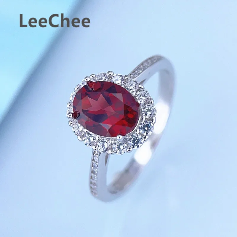 6*8MM Natural Garnet Ring Real S925 Strling Silver for Women Anniversary Gift  Wine Red Gemstone Fine Jewelry Topaz Peridot