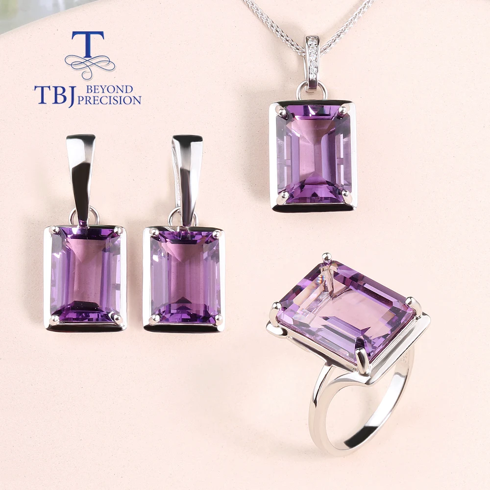 Light Luxury Natural Brazil Amethyst Ring Earrings Pendant Jewelry Set 925 Silver Women's Anniversary Holiday Gift