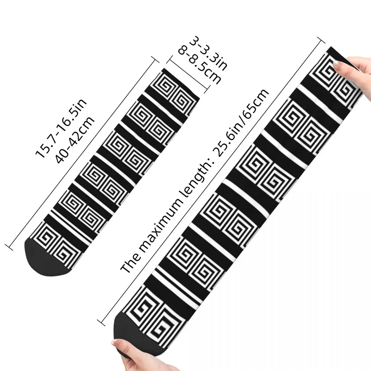 Winter Warm Harajuku Women Men Greek Key And Line Black And White Socks Sweat Absorbing Basketball Socks