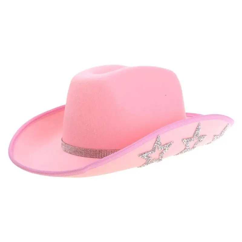 

31BB Christmas Breathable Cowboy Hat Western Party Large Brim Hat Fedoras Cowboy Sunproof Hat Accessory Wide Curved Brim