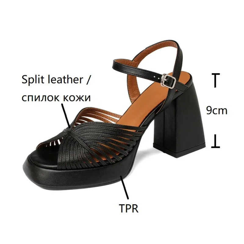 Summer Women Sandals Split Leather Shoes Peep Toe Chunky Heel Shoes for Women Super High Heel Platform Shoes Gold Modern Sandals