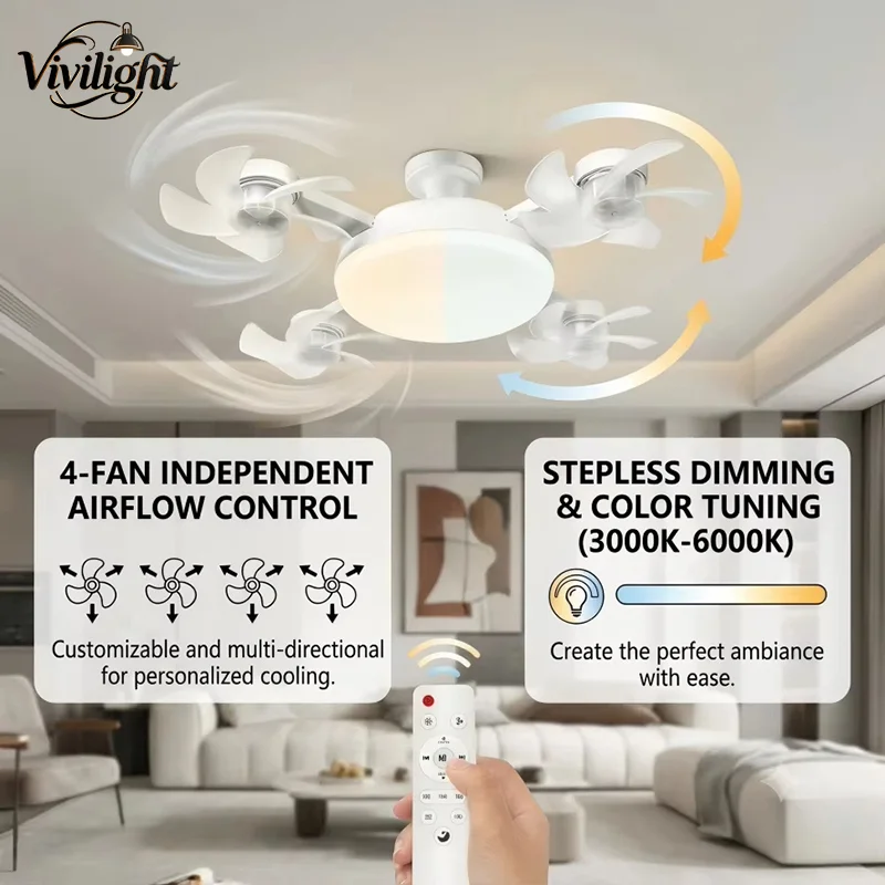E27 3/4/5 Blades 2 In 1 Fan Light Bulb Drone Design Remote Control Ceiling Fan Lamp AC 85-265V For Home Bedroom Restaurant