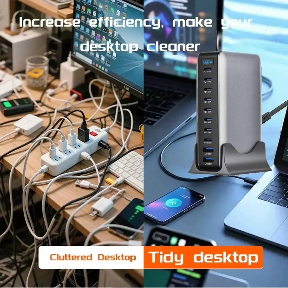 1000W/950W/880W/810W GaN Charger USB C Fast Desktop 10-port USB Type C PD3.1 Charger Fast Charging for iPhone Samsung Xiaomi - náhled 3