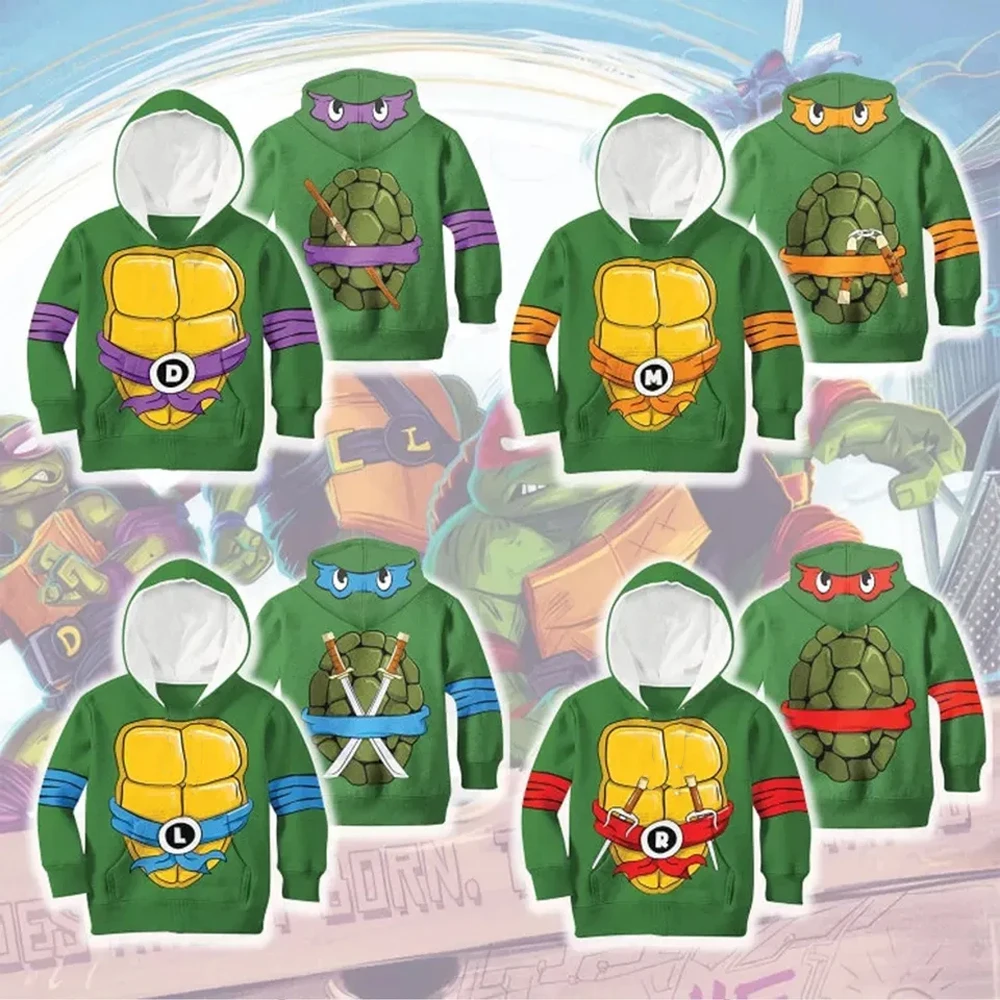 

Костюм на Хэллоуин 2025 года, черепаха ниндзя, рафаэль, черепаха, 3D толстовка с капюшоном, комплект из четырех предметов, детская толстовка с длинными рукавами, осенняя толстовка большого размера