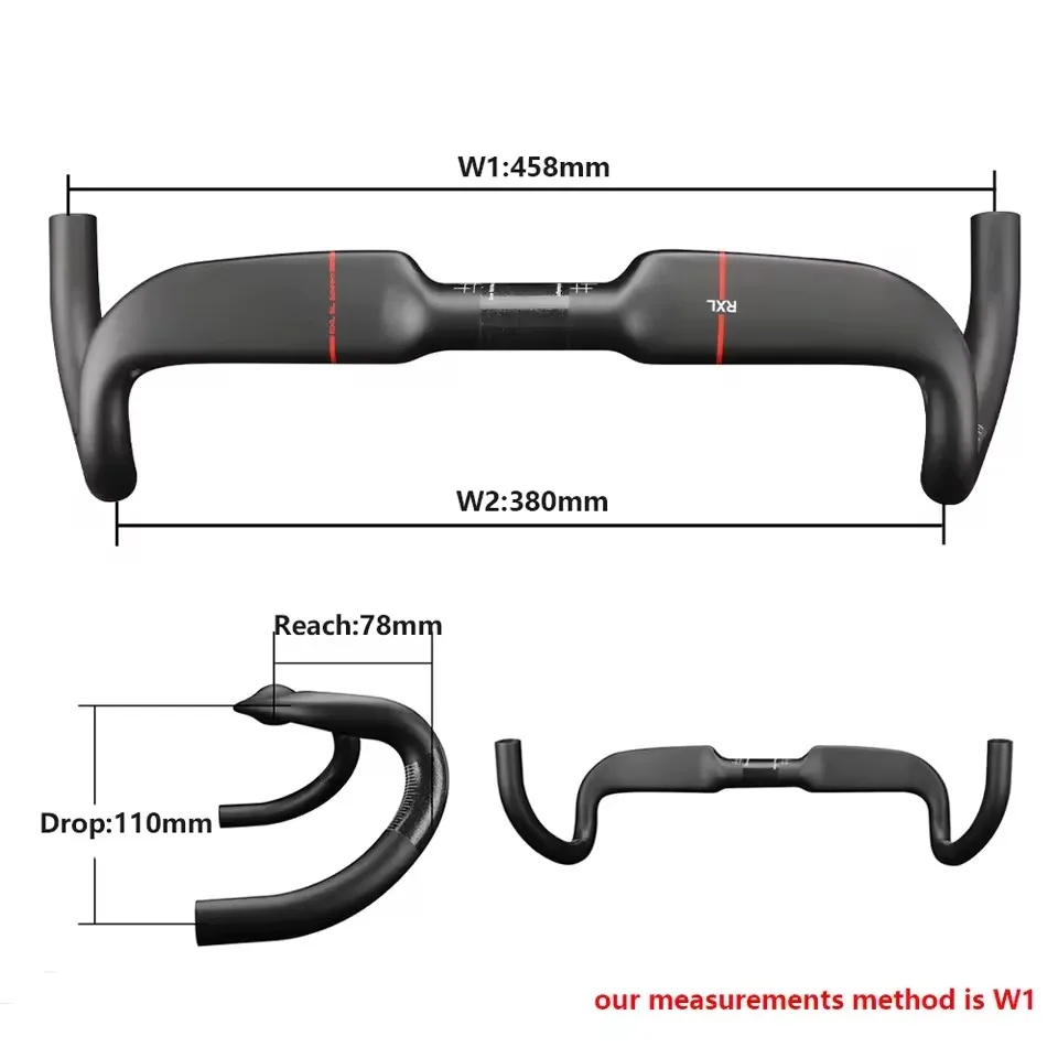 RXL SL Gravel Fahrradlenker, Kohlefaser-Fahrradlenker, Rennrad-Drop-Bar 31,8 x 458/478/498 mm, Aero Dropbars Innenführung