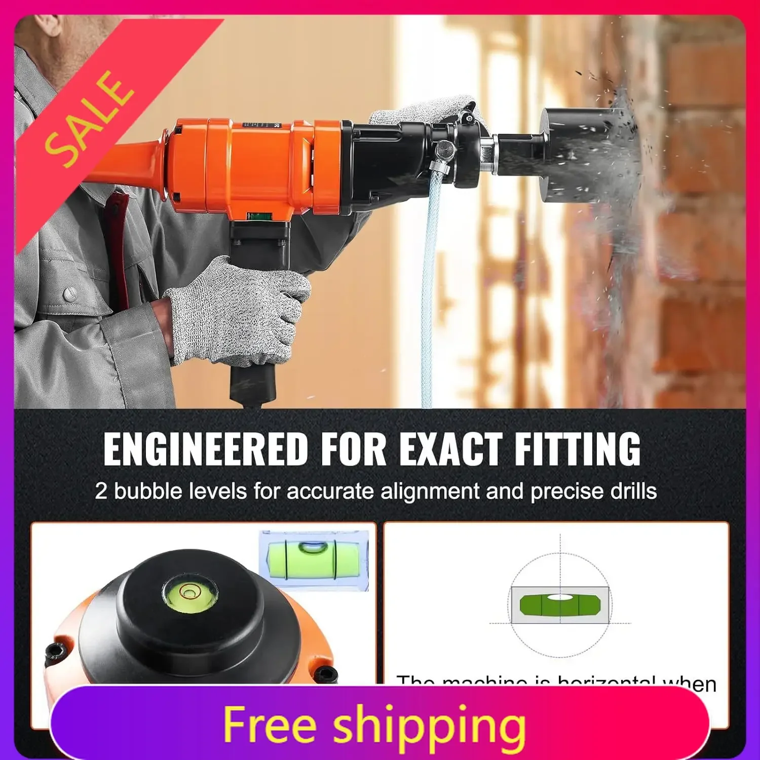 Diamond Core Drilling Machine, 4in Handheld Wet Concrete Core Drill Rig, 1100-2400RPM Two Speed & 1-1/4