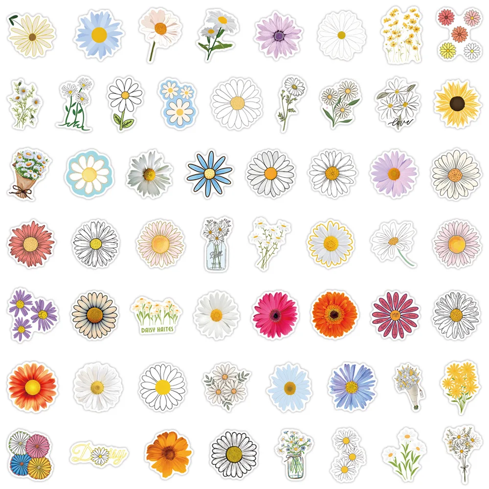55/110PCS Cartoon Daisy Flowers Graffiti Decorative Stickers Fun Creative Decorative Wardrobe Bookshelf Guitar Bicycle Decal