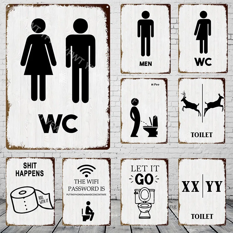 Wc Toilet Sign Vintage Funny Metal Tin Sign WC Lavatory Toilettes Wall Art Bathroom Restroom Toilet Wall Art Decoration