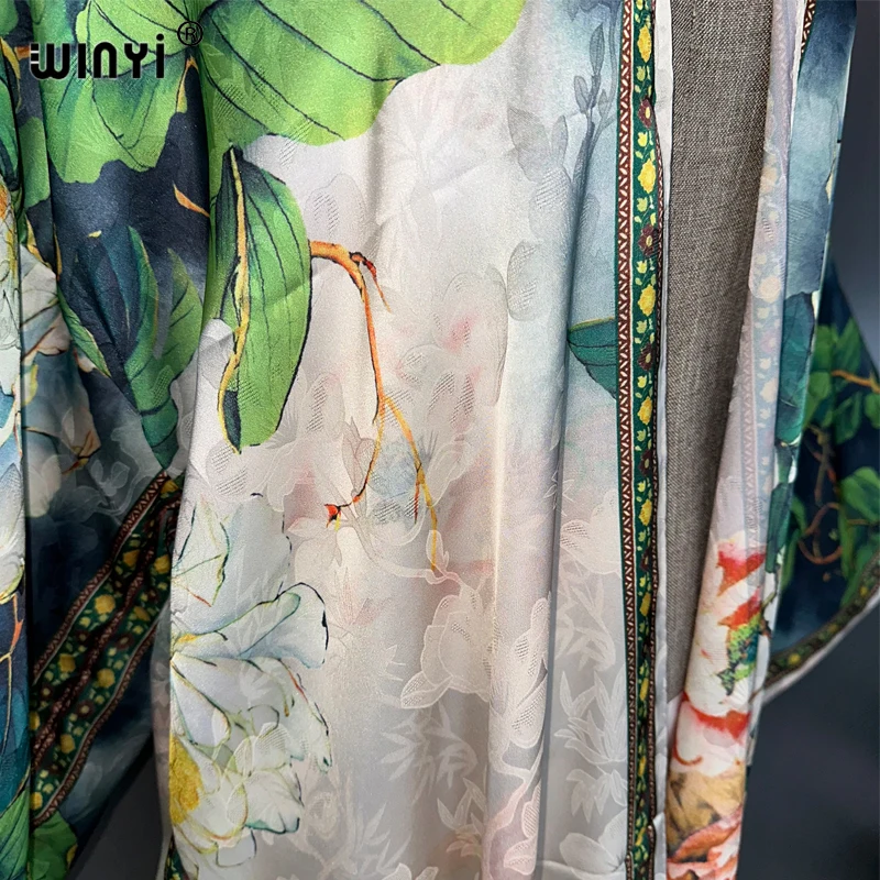 عباية WINYI عالية الجودة مطبوعة على الوجهين عباية دبي فستان فاخر ملابس الشاطئ سترة بوهو أنيقة ومثيرة للعطلات بأكمام طويلة كيمونو