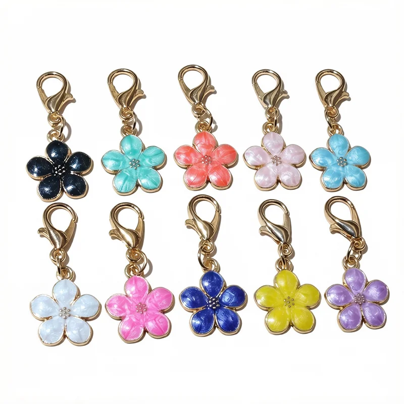10pcs Lobster Clasp with Enamel Flower Charms