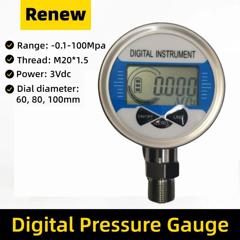 Manomètre numérique sans fil, manomètre basse pression, air, liquide, carburant, huile, eau, Chine, 100Mpa, bar, mpa, psi