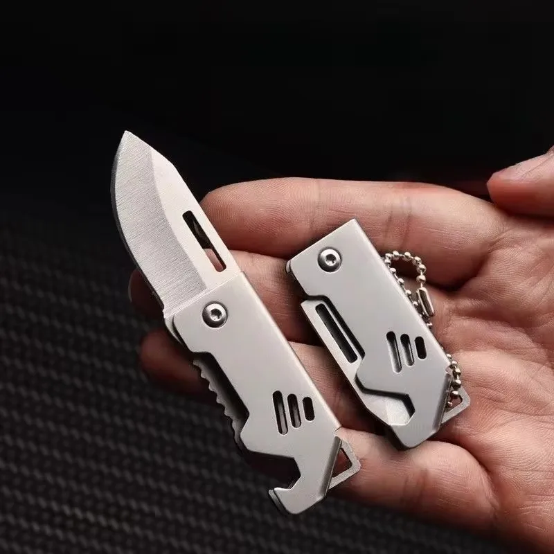 1pc Foldable Knife Key Holder Mini Keychain Hanger Camping Supplies Portable Stainless Steel Outdoor Knife Keychain Pendant