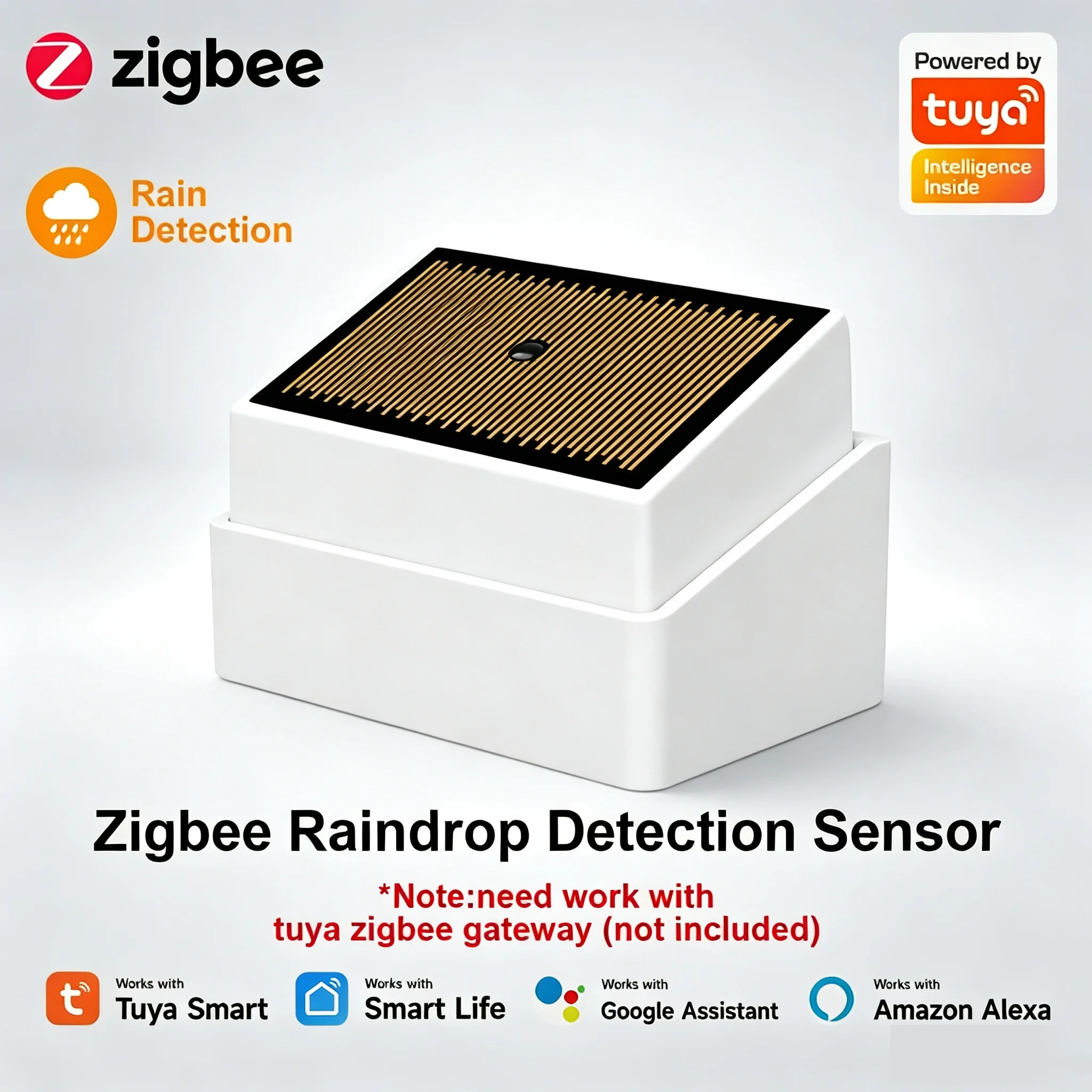 Sensor Inteligente de Detección de Lluvia Tuya ZigBee, Detector de Fugas de Agua, Inalámbrico, Resistente al Agua IPX4, para Uso en Exteriores, con Batería