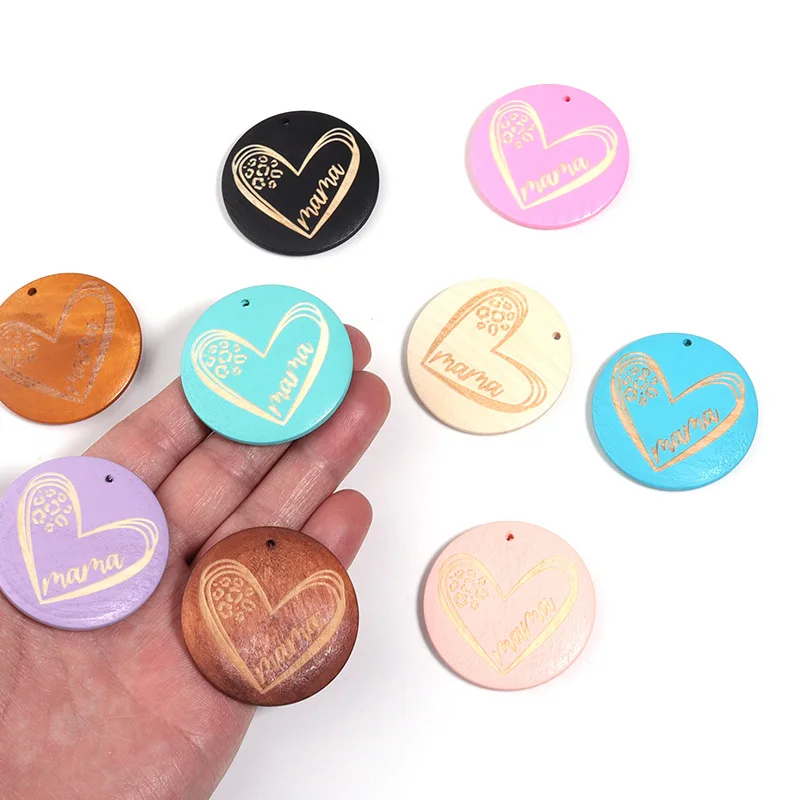 100pcs/lot Key Chain Wood Circle Ring Love Mother's Gift DIY Jewelry Badge Accessories Factory Supplies Wooden Disks