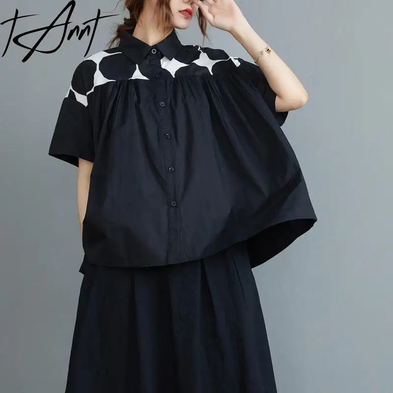 

Tannt Women Shirt Blouse Fashion Dot Loose Black White Blouse Tops Color Matching Casual Summer Shirt Tops For Women 2025 New