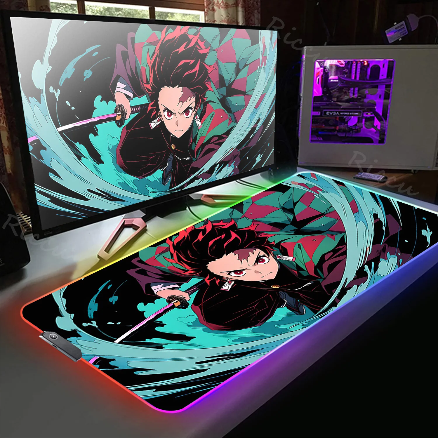 

Anime Mouse Pad Kimetsu No Yaiba Mat Desk Rgb Carpet Gaming Mats Led Gamer Keyboard Backlit Cabinet Demon Slayer Pc Accessories