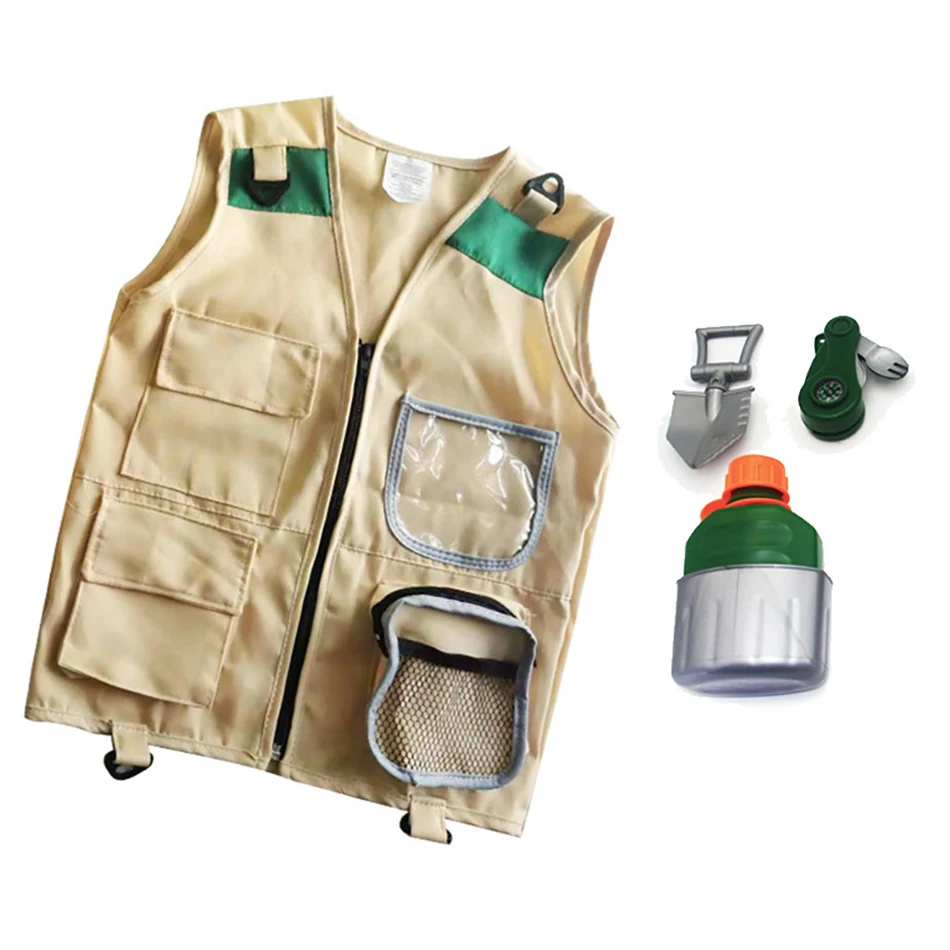 Kids Explorer Outfit Adventure Vest and Fisherman Hat Tool Sets for Outdoor Exploration Archaeology and Bug Catching Role Play