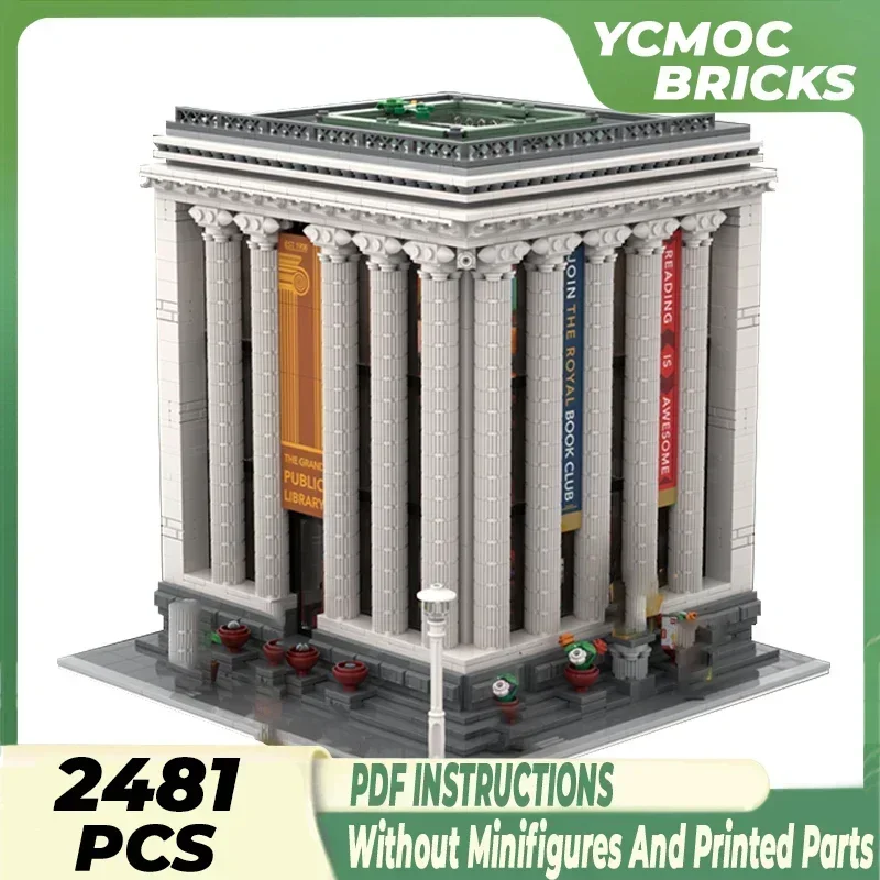 Moc cegły budowlane widok na ulicę miasta Model biblioteka publiczna technologia klocki modułowe prezenty zabawki świąteczne zestawy DIY montaż