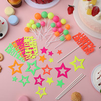 40Pcs Birthday Party Supplies Pack Glow in The Dark Accessories Star Ball Cake Toppers Neon Theme Decorations for Night