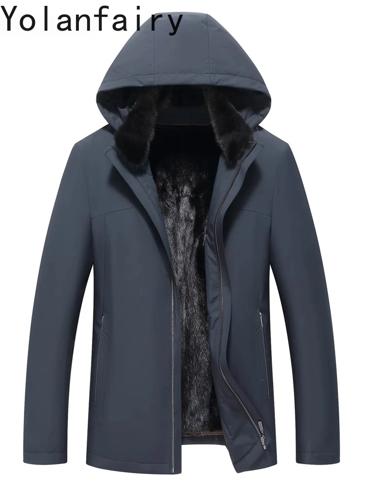 YOLANFAIRY Parka in pelliccia naturale Abbigliamento uomo Inverno Staccabile Fodera in pelliccia di visone Cappotto Uomo Cappuccio Giacca di pelliccia calda Parka Chaqueta Hombre
