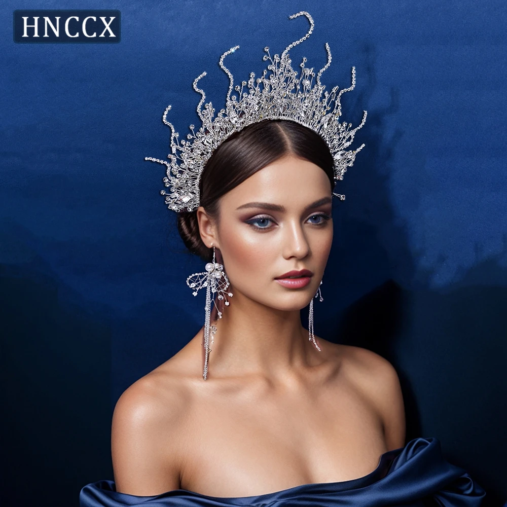 HNCCX accessori per capelli da sposa da donna corone da sposa per ornamenti da sposa fascia da sposa con strass e Set di orecchini CP369