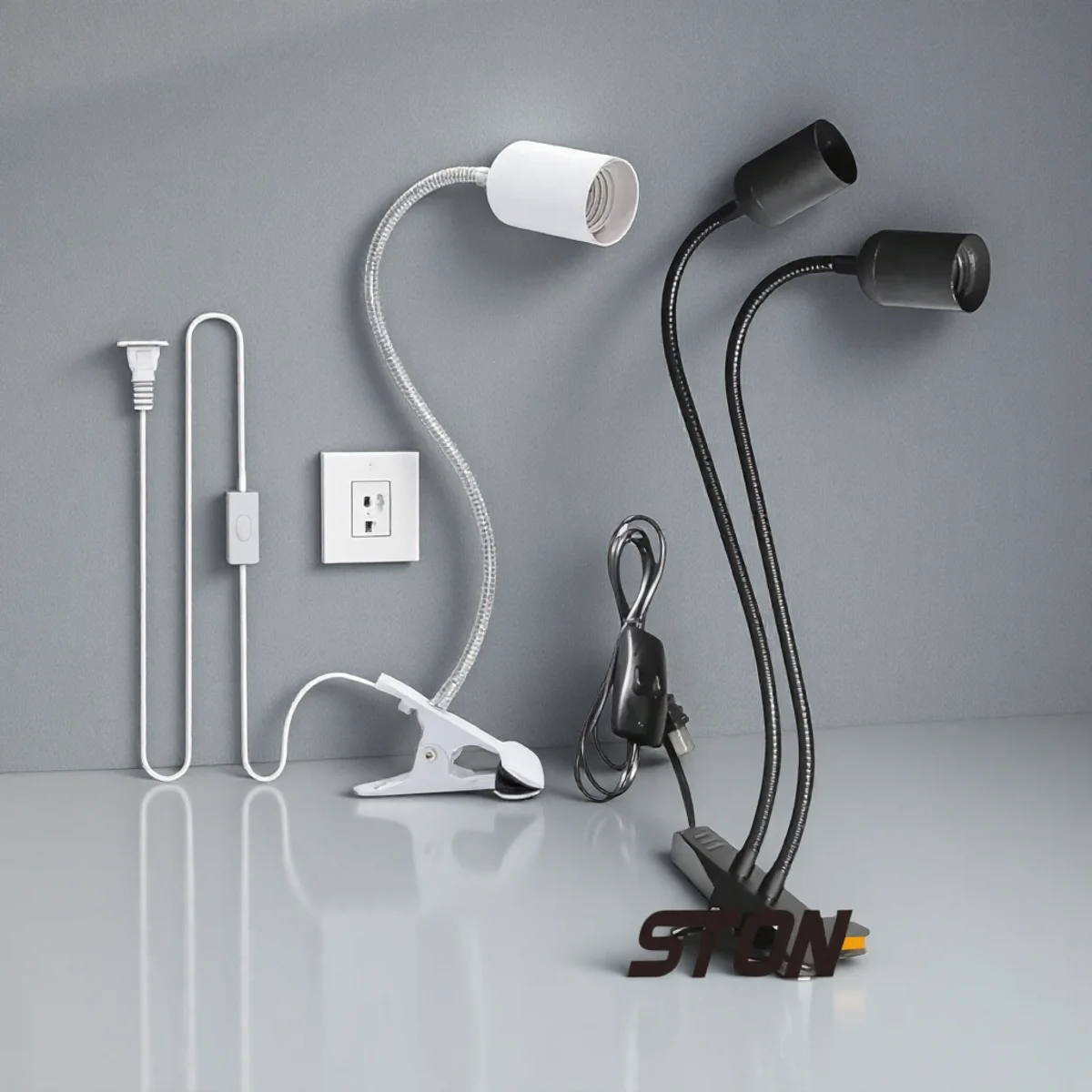 

E27 Dual Head LED Light Socket Clip 360 Degree Rotatable Adjustable for Various Lighting Scenes