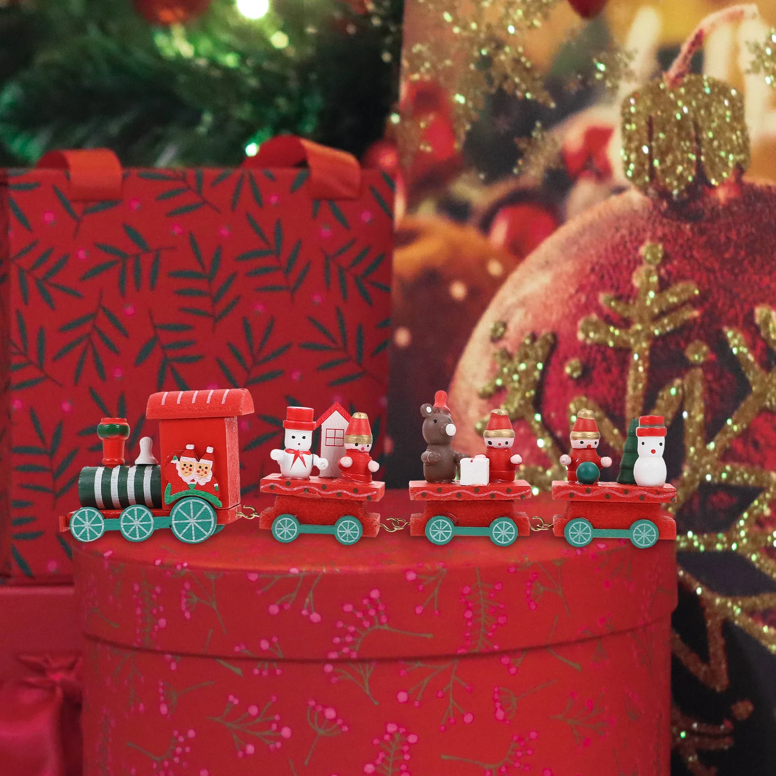 

Decorations Wooden Train Toddler Christmas Tree Table Ornament Window Display Desktop Adornment